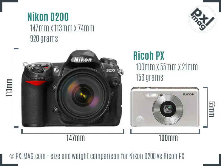 Nikon D200 vs Ricoh PX size comparison