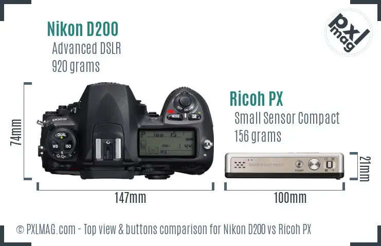 Nikon D200 vs Ricoh PX top view buttons comparison