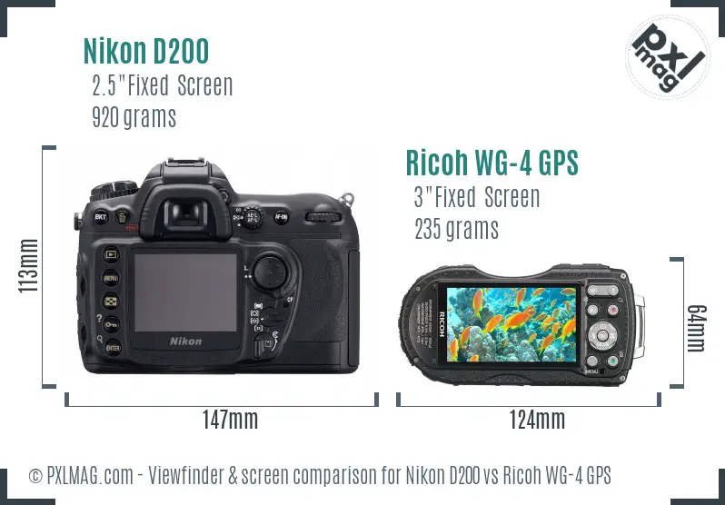 Nikon D200 vs Ricoh WG-4 GPS Screen and Viewfinder comparison