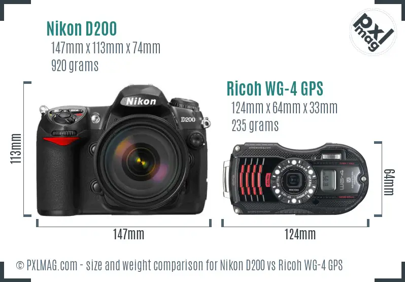 Nikon D200 vs Ricoh WG-4 GPS size comparison