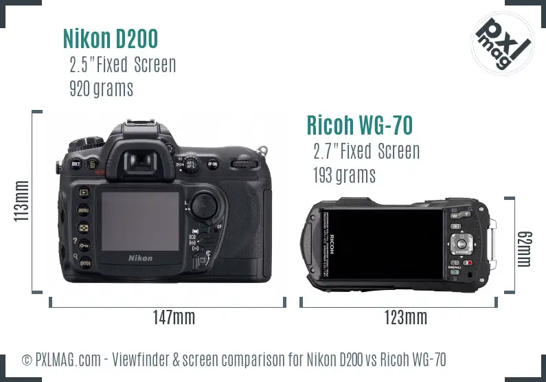 Nikon D200 vs Ricoh WG-70 Screen and Viewfinder comparison