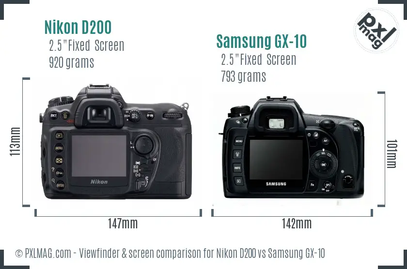 Nikon D200 vs Samsung GX-10 Screen and Viewfinder comparison