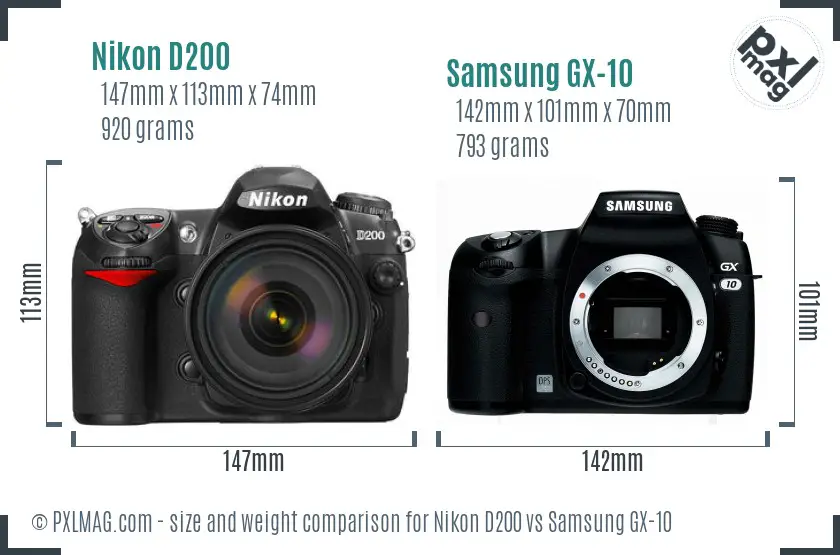 Nikon D200 vs Samsung GX-10 size comparison