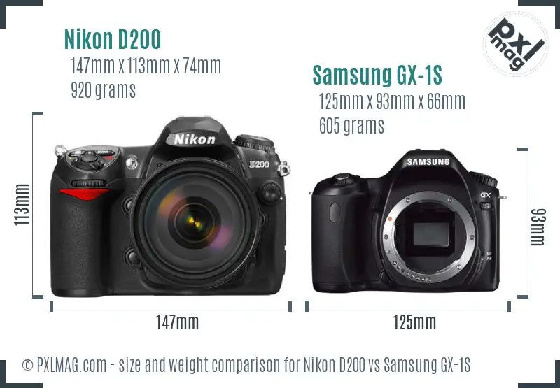 Nikon D200 vs Samsung GX-1S size comparison