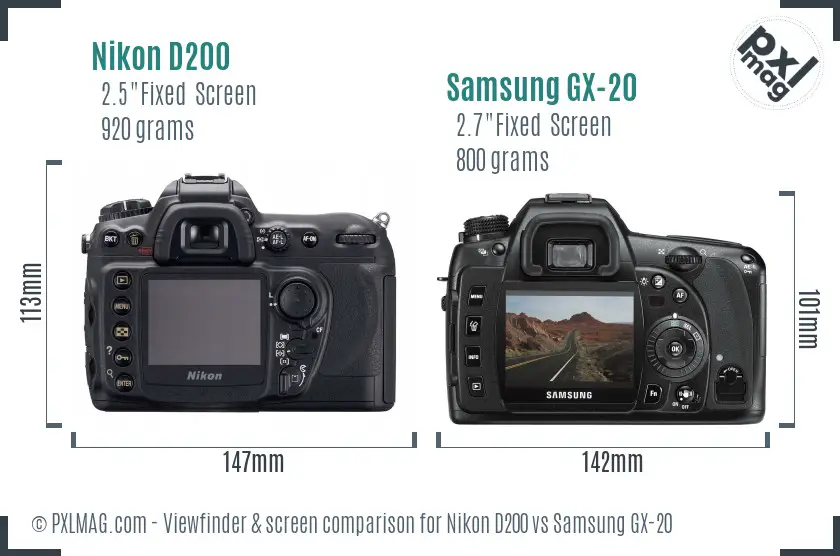Nikon D200 vs Samsung GX-20 Screen and Viewfinder comparison