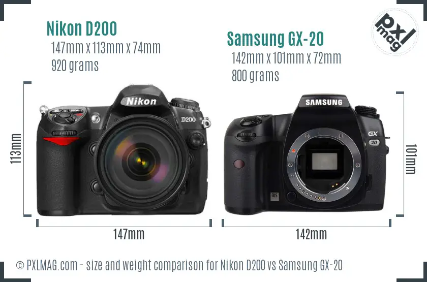 Nikon D200 vs Samsung GX-20 size comparison