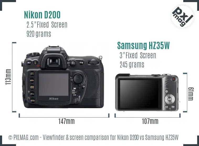 Nikon D200 vs Samsung HZ35W Screen and Viewfinder comparison