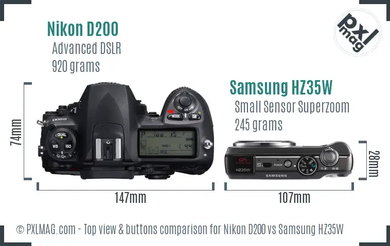 Nikon D200 vs Samsung HZ35W top view buttons comparison