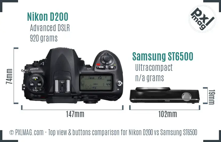 Nikon D200 vs Samsung ST6500 top view buttons comparison