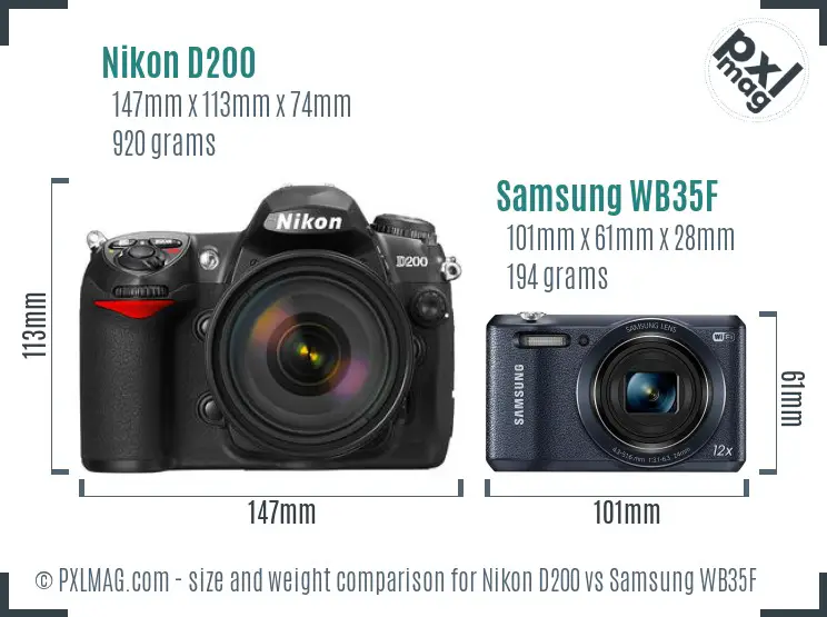 Nikon D200 vs Samsung WB35F size comparison