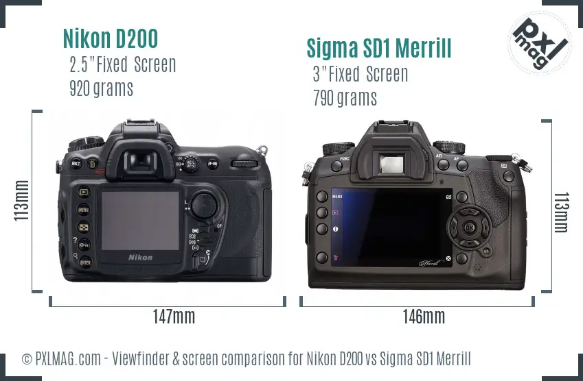 Nikon D200 vs Sigma SD1 Merrill Screen and Viewfinder comparison