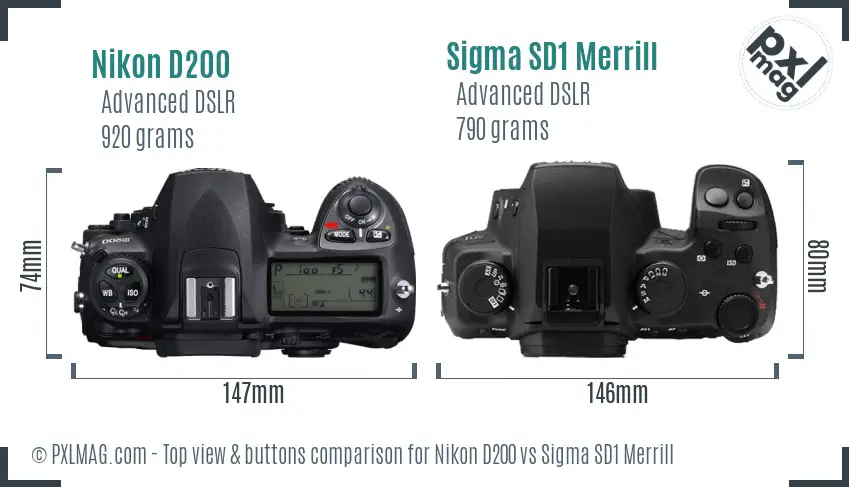 Nikon D200 vs Sigma SD1 Merrill top view buttons comparison