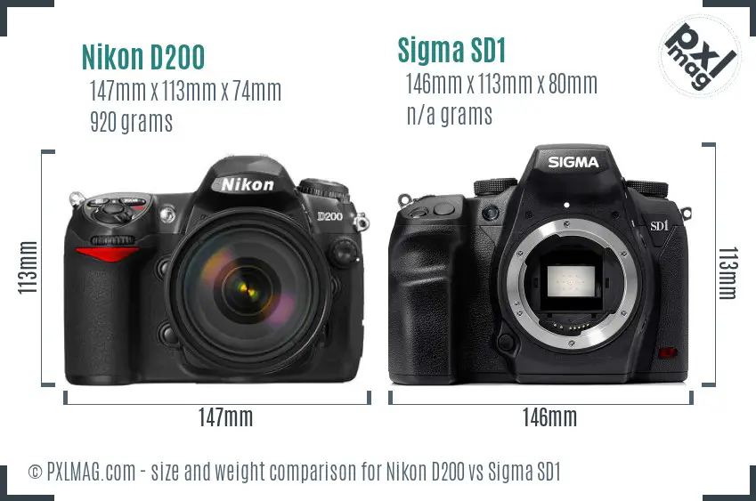 Nikon D200 vs Sigma SD1 size comparison