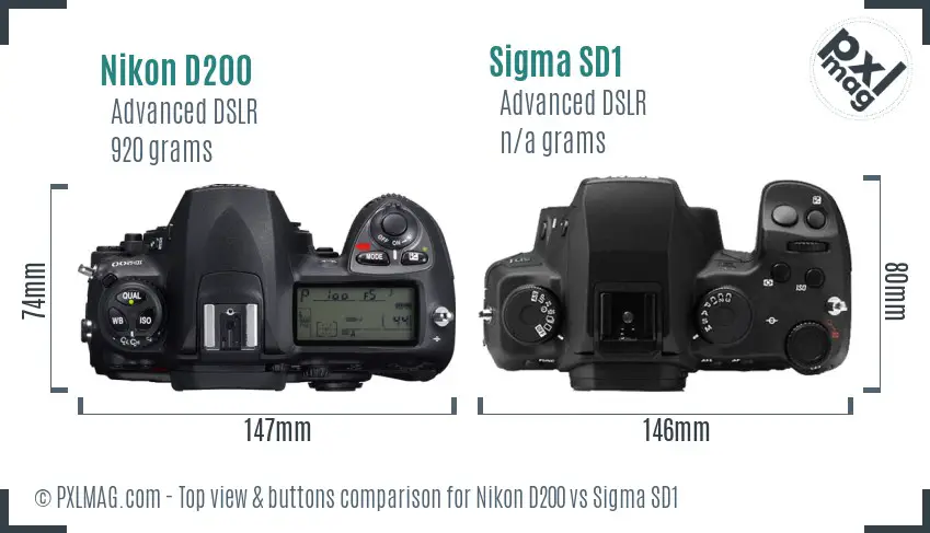 Nikon D200 vs Sigma SD1 top view buttons comparison
