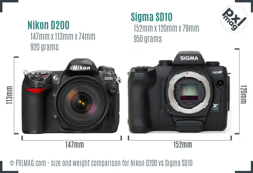 Nikon D200 vs Sigma SD10 size comparison