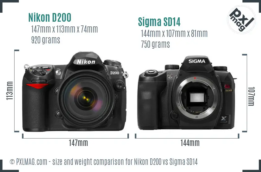 Nikon D200 vs Sigma SD14 size comparison