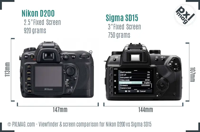 Nikon D200 vs Sigma SD15 Screen and Viewfinder comparison