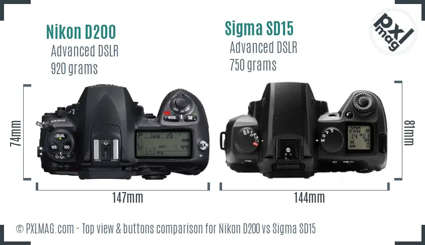 Nikon D200 vs Sigma SD15 top view buttons comparison