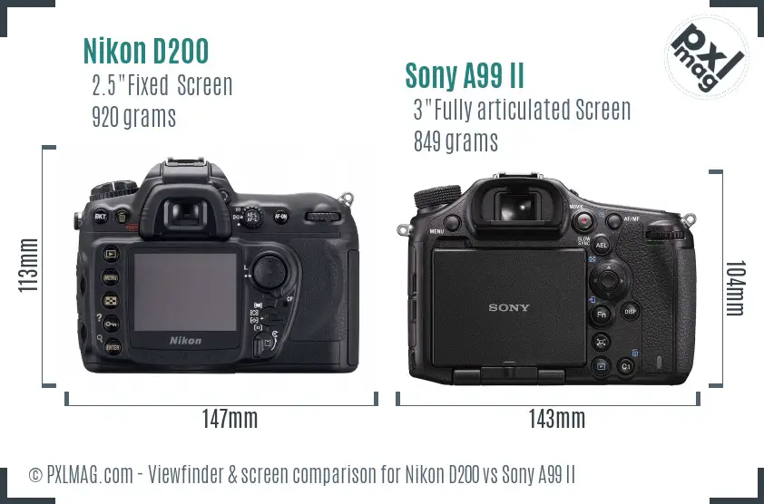 Nikon D200 vs Sony A99 II Screen and Viewfinder comparison