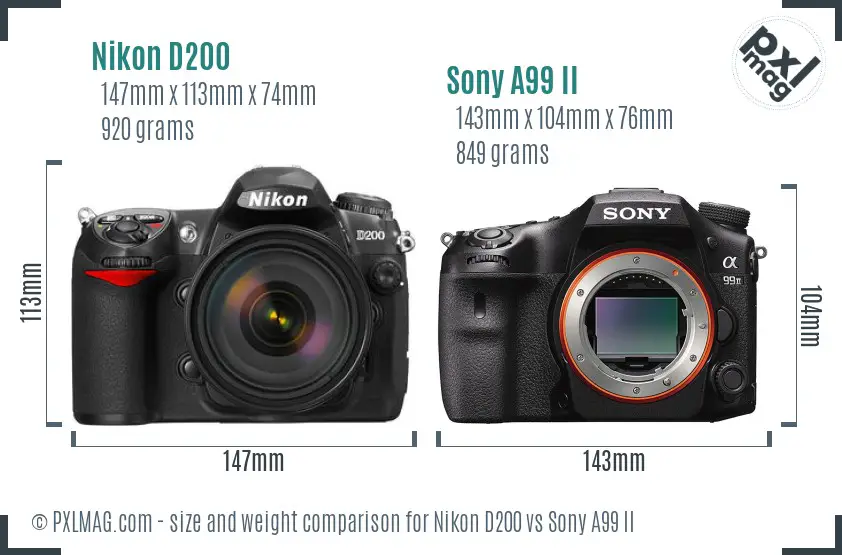 Nikon D200 vs Sony A99 II size comparison