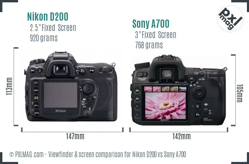 Nikon D200 vs Sony A700 Screen and Viewfinder comparison