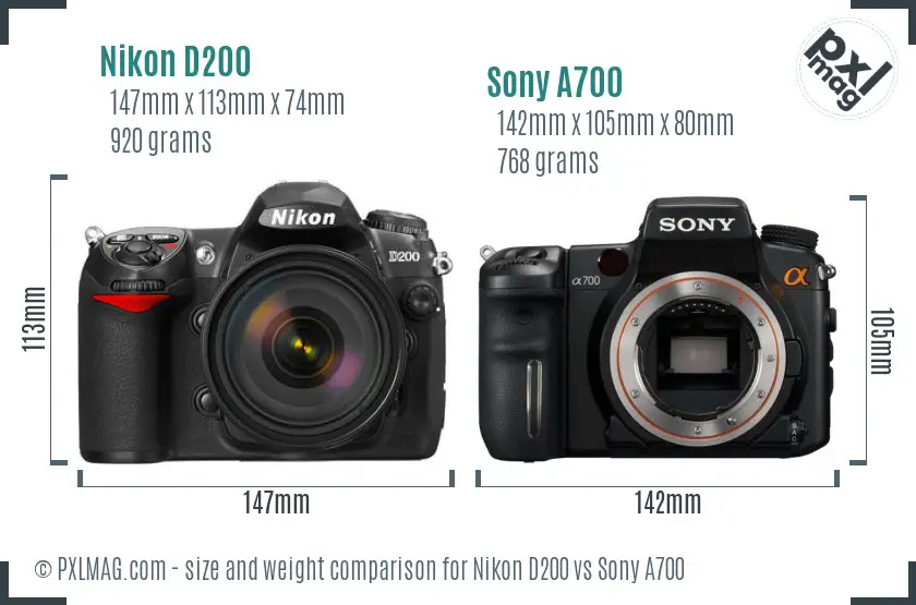 Nikon D200 vs Sony A700 size comparison