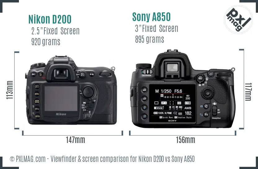 Nikon D200 vs Sony A850 Screen and Viewfinder comparison