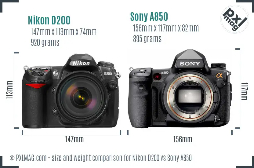 Nikon D200 vs Sony A850 size comparison