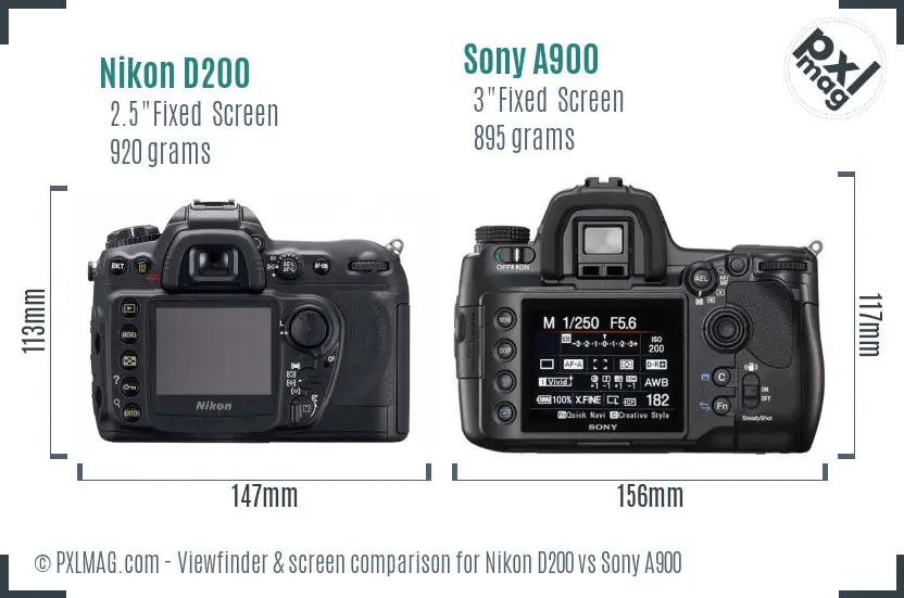Nikon D200 vs Sony A900 Screen and Viewfinder comparison