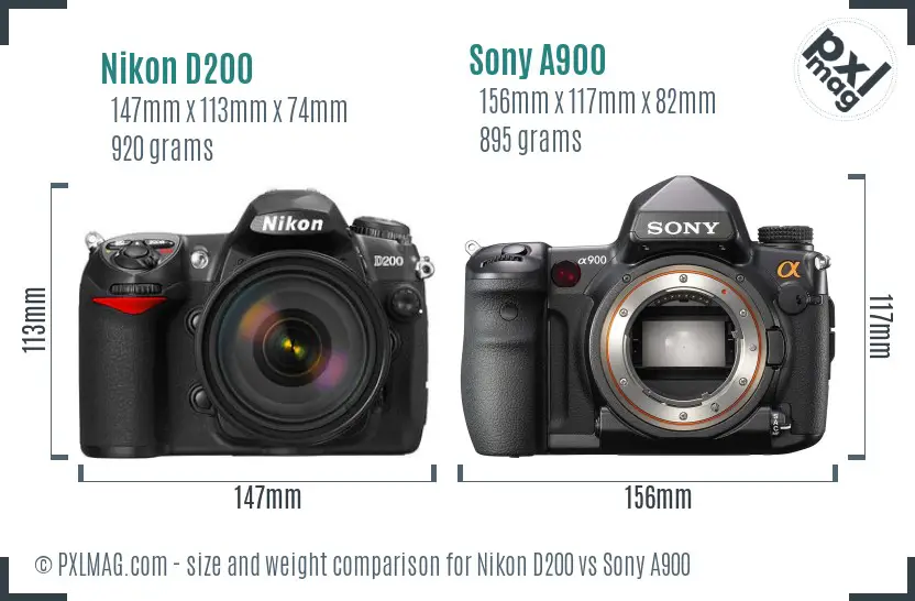 Nikon D200 vs Sony A900 size comparison