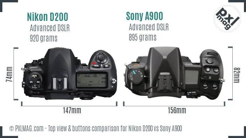 Nikon D200 vs Sony A900 top view buttons comparison