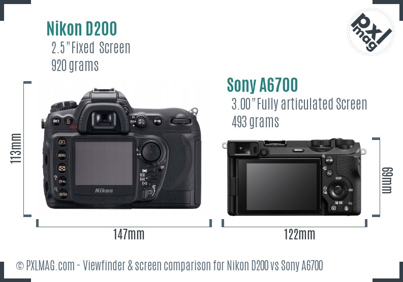 Nikon D200 vs Sony A6700 Screen and Viewfinder comparison