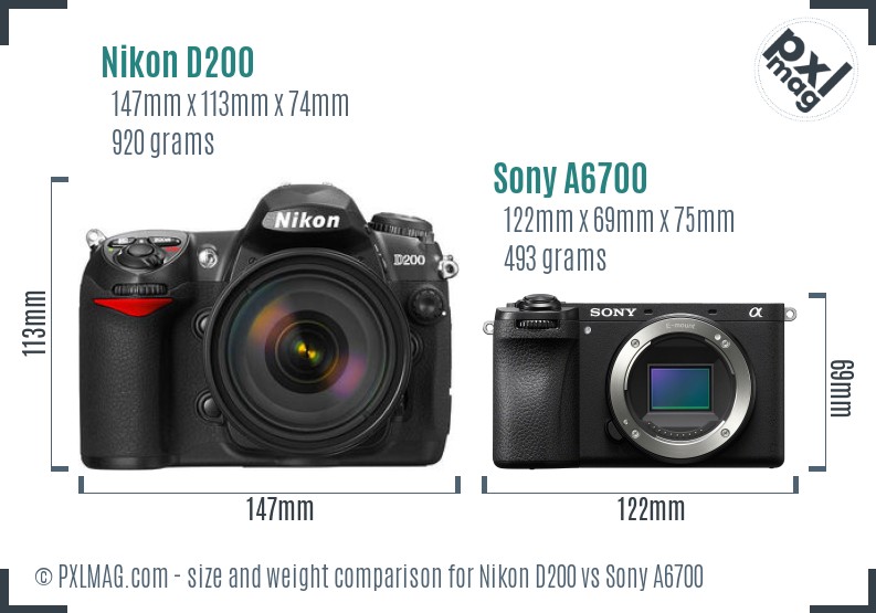 Nikon D200 vs Sony A6700 size comparison