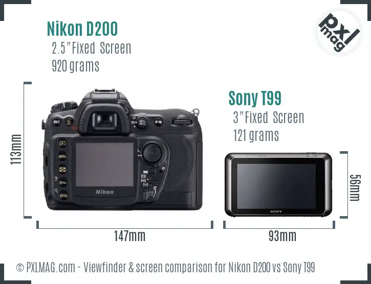 Nikon D200 vs Sony T99 Screen and Viewfinder comparison