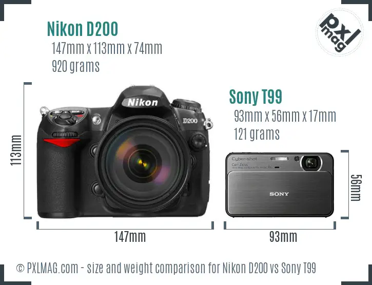Nikon D200 vs Sony T99 size comparison