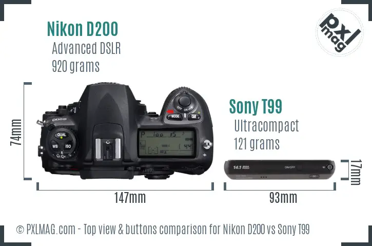 Nikon D200 vs Sony T99 top view buttons comparison