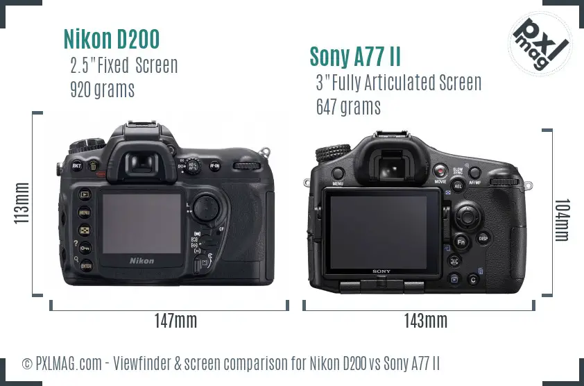 Nikon D200 vs Sony A77 II Screen and Viewfinder comparison