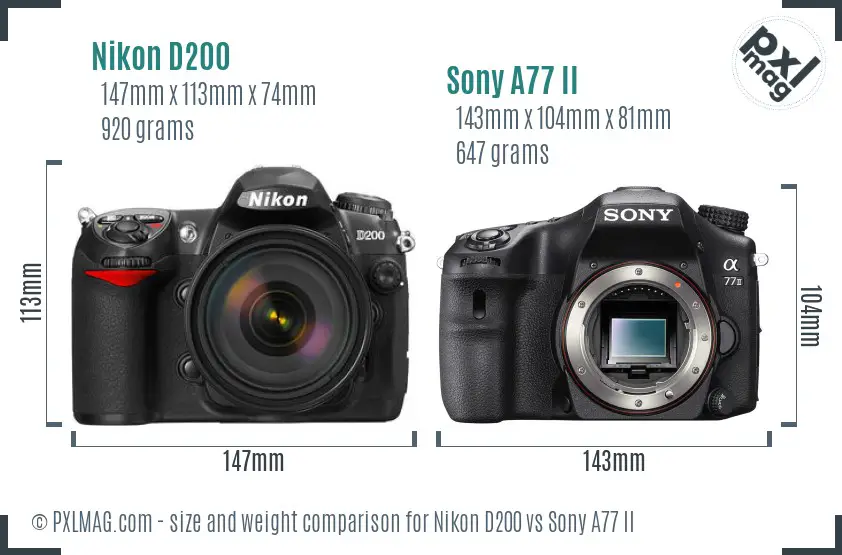 Nikon D200 vs Sony A77 II size comparison