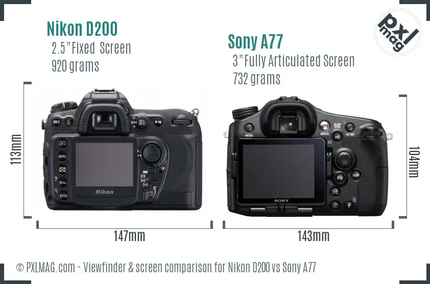 Nikon D200 vs Sony A77 Screen and Viewfinder comparison