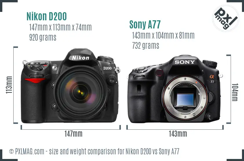 Nikon D200 vs Sony A77 size comparison