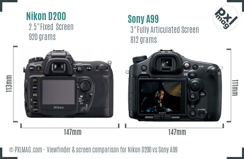 Nikon D200 vs Sony A99 Screen and Viewfinder comparison