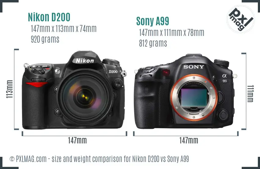 Nikon D200 vs Sony A99 size comparison