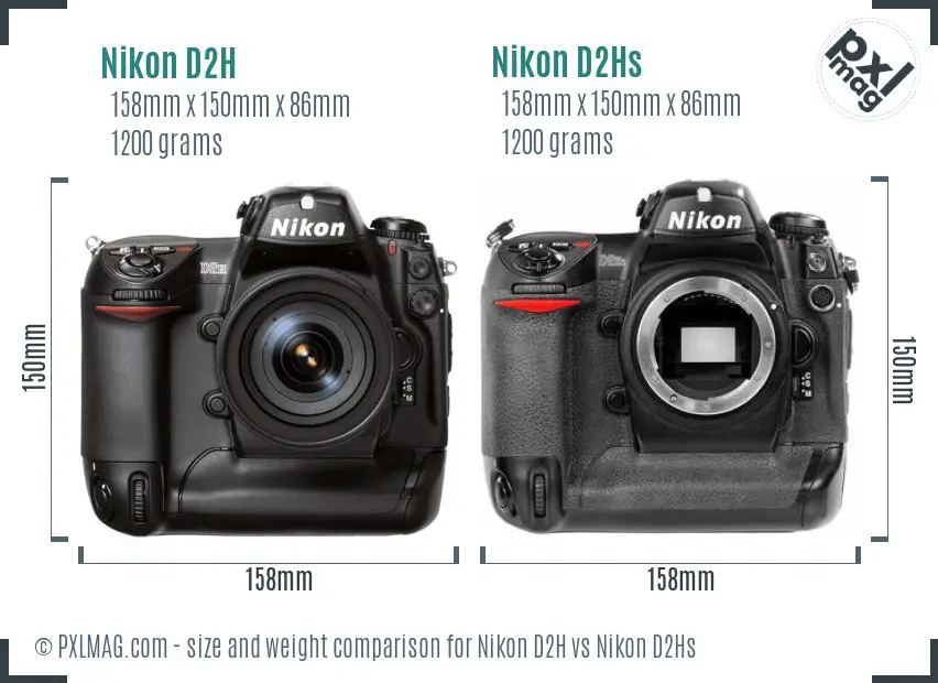 Nikon D2H vs Nikon D2Hs size comparison