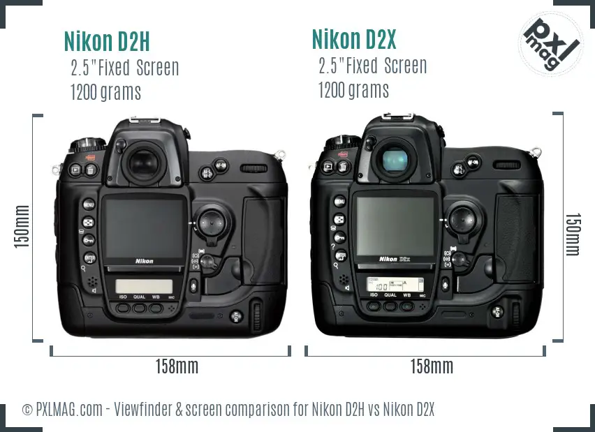 Nikon D2H vs Nikon D2X Screen and Viewfinder comparison