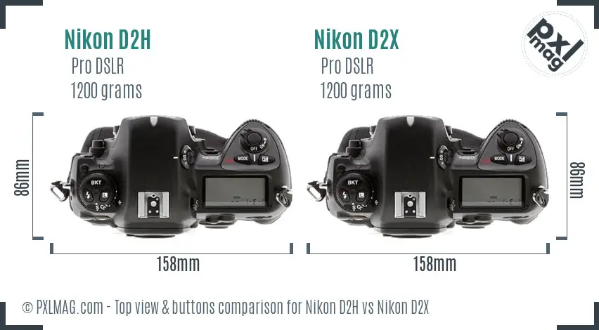 Nikon D2H vs Nikon D2X top view buttons comparison