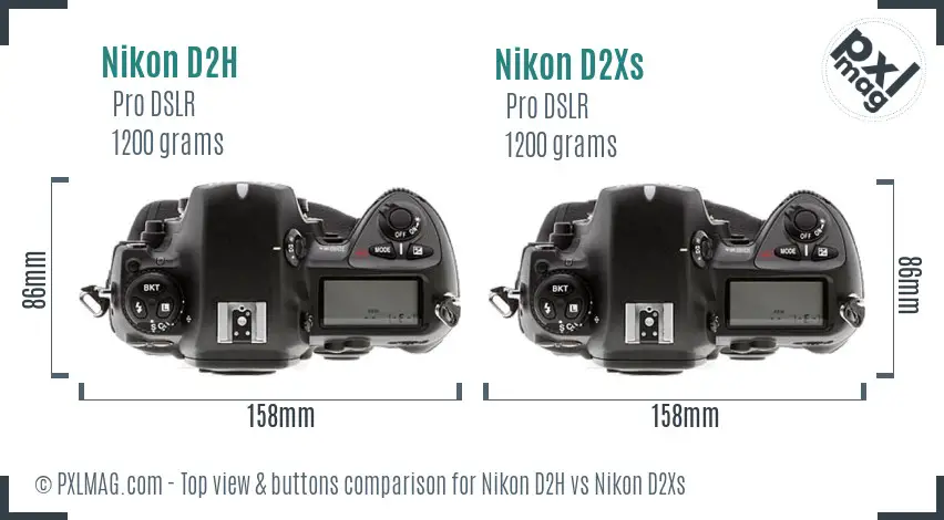 Nikon D2H vs Nikon D2Xs top view buttons comparison