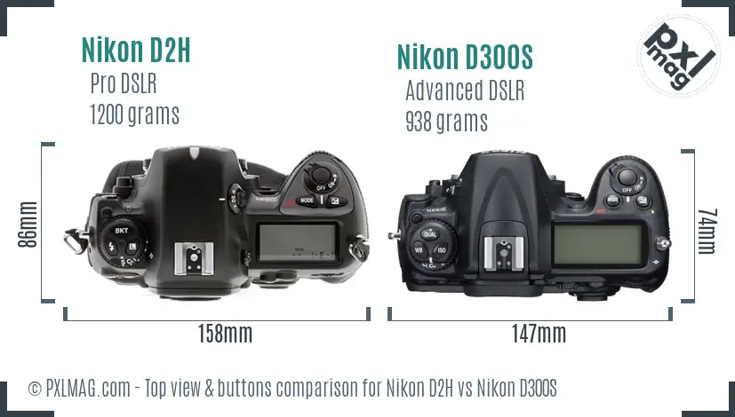 Nikon D2H vs Nikon D300S top view buttons comparison