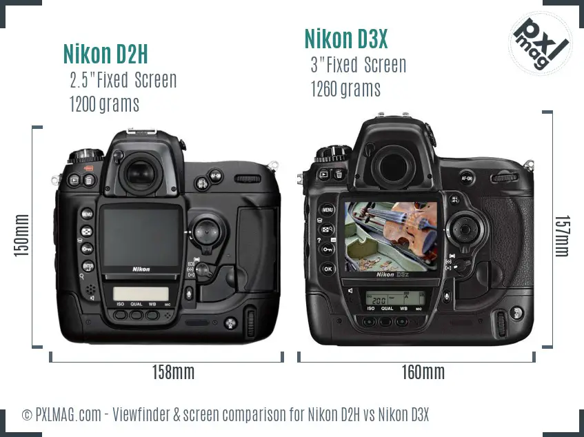 Nikon D2H vs Nikon D3X Screen and Viewfinder comparison