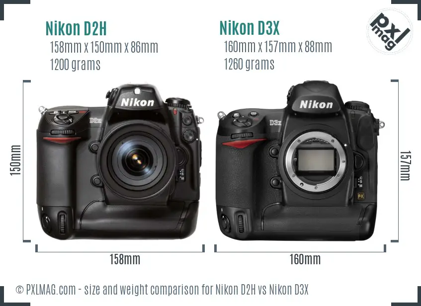 Nikon D2H vs Nikon D3X size comparison