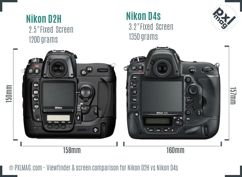 Nikon D2H vs Nikon D4s Screen and Viewfinder comparison